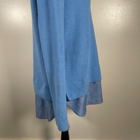 Ann Taylor Twofer Sweater Women Large Blue Knitted Slim Fit Long Sleeve Collared - Picture 14 of 16